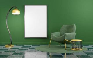 intérieur minimaliste vert et or avec maquette de cadre photo