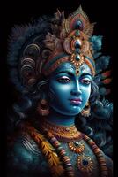 magnifique image de Seigneur krishna sur noir Contexte génératif ai photo