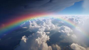 arc en ciel dans bleu ciel avec nuage. magnifique paysage avec multi coloré avec arc-en-ciel. génératif ai. photo