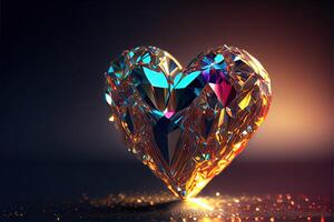 génératif ai illustration de bling l'amour , diamant cœur forme, décor, romantique, bokeh Contexte. l'amour et Valentin journée concept. neural réseau généré art. numériquement généré image photo