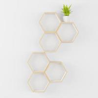 Étagère hexagonale en bois avec copie espace pour maquette sur fond isolé photo