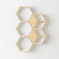 Étagère hexagonale en bois avec copie espace pour maquette sur fond isolé photo