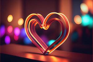génératif ai illustration de l'amour cœur néon lumière, décor, brillant lumière, romantique. l'amour et Valentin journée concept. neural réseau généré art. numériquement généré image. photo