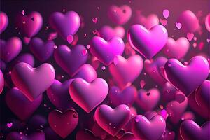 génératif ai illustration de beaucoup embrasé cœurs - rose Contexte pour valentines jour, l'amour cœur. neural réseau généré art. numériquement généré image photo
