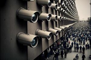 génératif ai illustration de bâtiment Tout à fait couvert avec surveillance appareils photo de Haut à bas. le super Sécurité système. gros frère est en train de regarder toi.