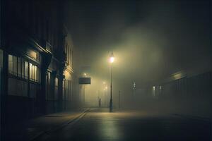 génératif ai illustration de foncé sombre vide rue avec fumée, smog photo