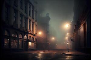 génératif ai illustration de foncé sombre vide rue avec fumée, smog photo