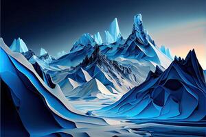 génératif ai illustration de abstrait hiver la glace Montagne paysage avec différent nuances de bleu photo