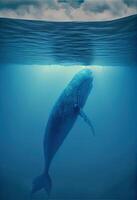 génératif ai illustration de bleu baleine en dessous de eau, océan photo