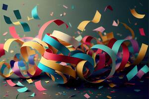 génératif ai illustration de confettis et papier banderole comme fête décoration photo