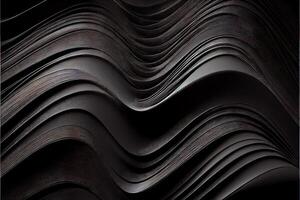 génératif ai illustration de noir ondulé abstrait couche comme panorama arrière-plan, Gain et métal photo