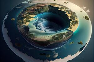 génératif ai illustration de une secrets de plat Terre, avec continents photo