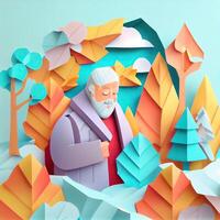 génératif ai illustration de origami hiver arrière-plan, joyeux âgé, coloré. papier Couper artisanat, 3d papier illustration style. neural réseau généré art. photo