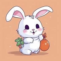 mignonne lapin avec carotte sac dessin animé icône illustration. animal éducation icône concept isolé, générer ai photo