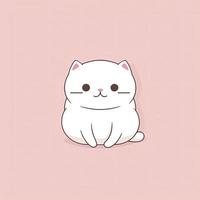 adorable minuscule blanc chat, accroupi, espiègle, content, kawaii style illustration, plat icône, dessin, générer ai photo