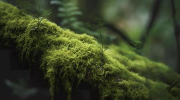 gratuit photo fermer coup de mousse et les plantes croissance sur une arbre branche dans le forêt, générer ai