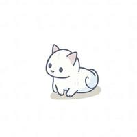 adorable minuscule blanc chat, accroupi, espiègle, content, kawaii style illustration, plat icône, dessin, générer ai photo