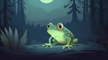 dessin animé grenouille dans nuit forêt sauvage marrant crapaud, générer ai photo