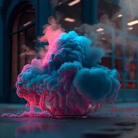 bleu rose dense fumée abstrait illustration. exotrémique chimique réaction. ai généré. photo