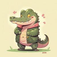 mignonne alligator, dessin animé, 2d, illustration, générer ai photo