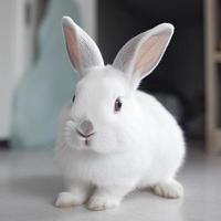 mignonne blanc lapin avec court oreilles, produire ai photo