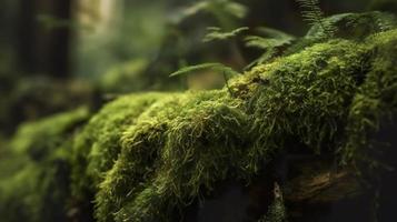 gratuit photo fermer coup de mousse et les plantes croissance sur une arbre branche dans le forêt, générer ai