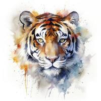 aquarelle La peinture de une tigre avec magnifique Naturel formes avec croustillant nettoyer formes, coloré sur blanc arrière-plan, produire ai photo