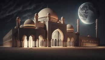 3d illustration de incroyable architecture conception de musulman mosquée Ramadan concept, illustration de incroyable architecture conception de musulman mosquée Ramadan concept, produire ai photo