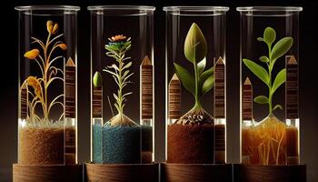 plante des graines dans tester tubes pour la génétique recherche. laboratoire une analyse de agricole produits de base généré ai photo