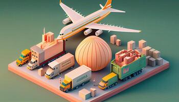 isométrique diorama de une la logistique et transport concept généré ai photo