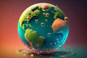 réaliste globe carte avec l'eau gouttes isolé sur nettoyer Contexte. monde l'eau journée ou Terre journée concept. génératif ai photo