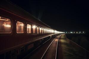 passager train à nuit. ai généré photo