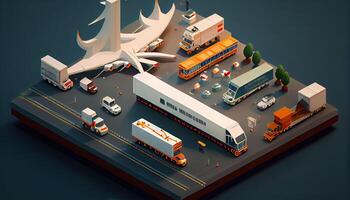 isométrique diorama de une la logistique et transport concept généré ai photo