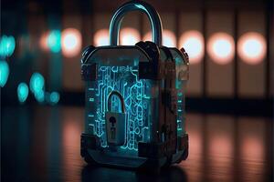 cyber Sécurité réseau. numérique cadenas avec Les données protection, La technologie la mise en réseau et social réseau généré ai photo