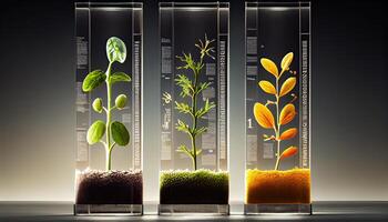 plante des graines dans tester tubes pour la génétique recherche. laboratoire une analyse de agricole produits de base généré ai photo