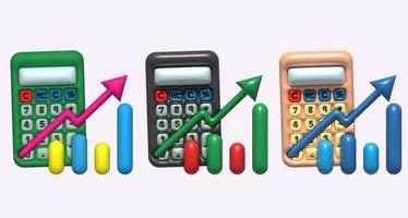 illustration 3d. le revenu impôt frais calculatrice et graphique montrant. photo