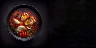 Kimchi soupe coréen nourriture dans le bol réaliste produit vitrine pour nourriture la photographie ai généré photo