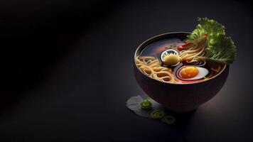 ramen coréen-japonais nourriture dans le bol réaliste produit vitrine pour nourriture la photographie ai généré photo