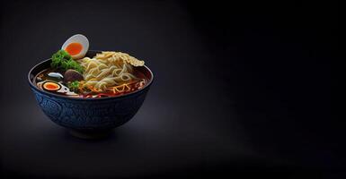 ramen coréen-japonais nourriture dans le bol réaliste produit vitrine pour nourriture la photographie ai généré photo