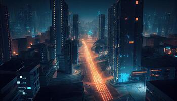 moderne ville à nuit généré ai photo
