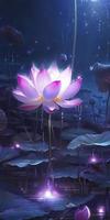 le Contexte lumière des étoiles est brillant brillamment, une rose lotus est dans plein floraison, cristal clair et difficile, le cœur de le fleur est comme une luciole brillant, générer ai photo