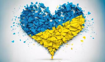 bleu et Jaune cœur dans couleurs de ukrainien drapeau. génératif ai photo