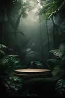professionnel la photographie de un vide espace maquette podium avec une sur le thème de la jungle la nature Contexte pour une étourdissant visuel impact photo