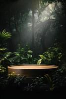 professionnel la photographie de un vide espace maquette podium avec une sur le thème de la jungle la nature Contexte pour une étourdissant visuel impact photo