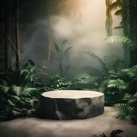 professionnel la photographie de un vide espace maquette podium avec une sur le thème de la jungle la nature Contexte pour une étourdissant visuel impact photo