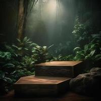 professionnel la photographie de un vide espace maquette podium avec une sur le thème de la jungle la nature Contexte pour une étourdissant visuel impact photo