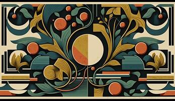 ai généré. génératif ai. abstrait affiche modèle. inspiré par bauhus style et William morris illustrations. graphiquec art. pouvez être utilisé pour décoration. photo