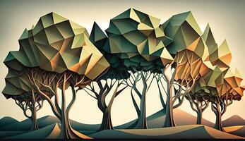 ai généré. génératif ai. faible poly forêt arbre modèle. éco inspiré. graphique art illustration. photo