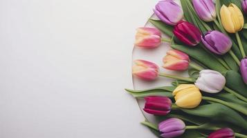 Haut vue tulipes fleurs, générer ai photo