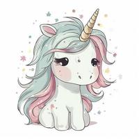 mignonne Licorne, blanc arrière-plan, agrafe art, pastel couleurs, générer ai photo